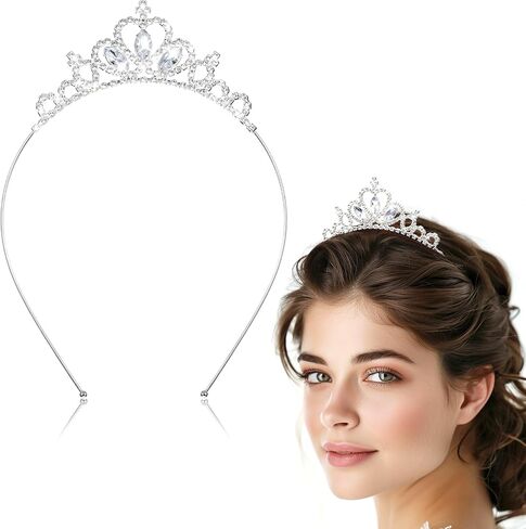 AUZUO Princess Crown Tiara, Crystal Tiaras for Women Pageant Crown Rhinestone Headband Silver Crystal Tiara Hair Accessories for Women Birthday Wedding Halloween Party Christmas Gifts in Saudi Arabia