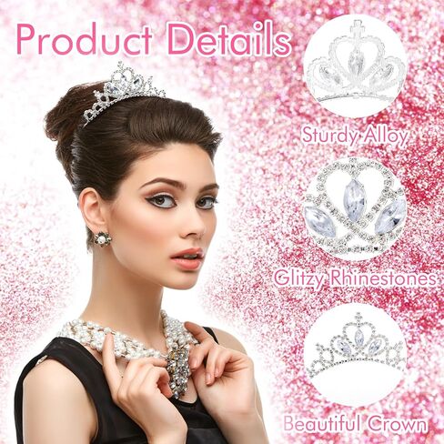 AUZUO Princess Crown Tiara, Crystal Tiaras for Women Pageant Crown Rhinestone Headband Silver Crystal Tiara Hair Accessories for Women Birthday Wedding Halloween Party Christmas Gifts in Saudi Arabia