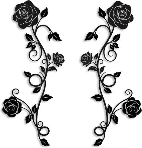 Pinetree Art 2 Pieces Metal Flower Wall Art Modern Vintage Rose Floral Branch Wall Decor for Living Room Hallway Bathroom (Black) in Saudi Arabia