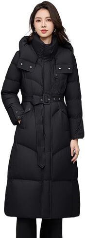 Women's 90% Duck Down Long Coat for Winter, Outdoor Lightweight Hooded Jacket in Saudi Arabia