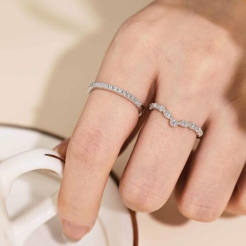 Moissanite Curved Wedding Bands For Women D Color VVS1 Clarity Stackable Rings 925 Sterling Silver Sz 5-10 in Saudi Arabia
