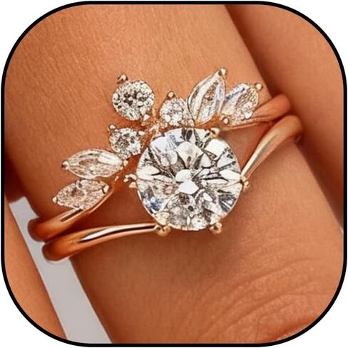 Engagement Rings for Women Non Tarnish Gold Wedding Ring Set for Women 14K Gold Plated Fake Engagement Ring Dainty Gold Stackable Rings Jewelry Gifts Birthday Valentine's Day Gifts in Saudi Arabia