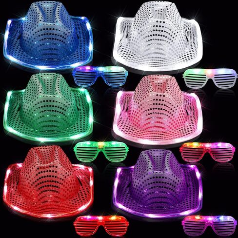 Maitys 12 قطعة قبعة راعية البقر الفضائية ونظارات LED مجموعة تتوهج في الظلام LED قبعة رعاة البقر مصراع ظلال تضيء النظارات للنساء والرجال لوازم حفلات أعياد الميلاد، ألوان متنوعة in Saudi Arabia