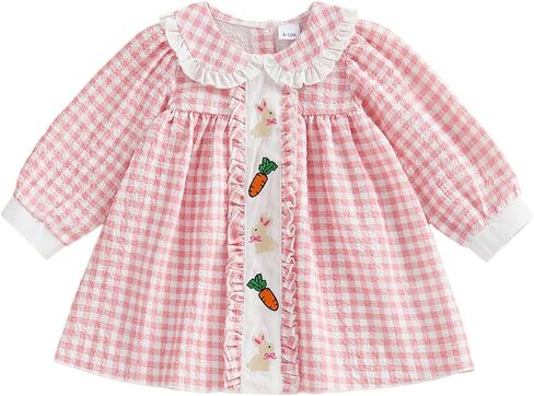 Toddler Baby Girl Valentines Dress Plaid Long Sleeve Smocked Heart Print Outfit A-line Fall Dresses for Kids 6M-7Y in Saudi Arabia
