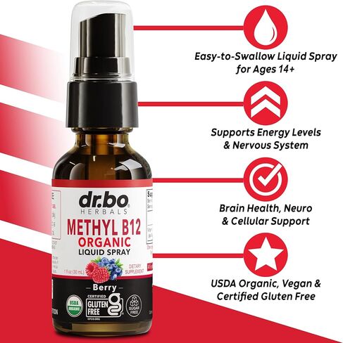 Vitamin B12 Liquid Spray Drops - Organic Liquid B12 Vitamins for Women, Men, Kids & Energy, Vegan Sublingual Methyl B 12 Spray Supplement - Organic Pure Methylcobalamin Vit B 12 Drops Vitamins 1 Fl Oz in Saudi Arabia
