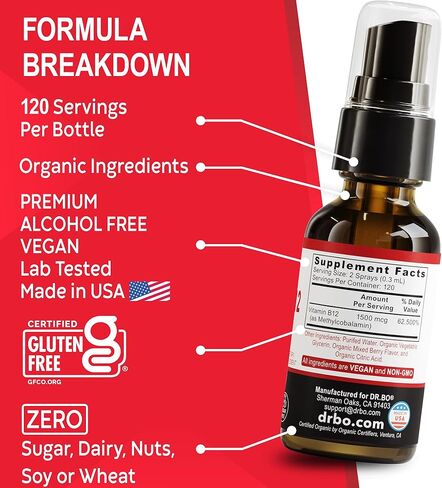 Vitamin B12 Liquid Spray Drops - Organic Liquid B12 Vitamins for Women, Men, Kids & Energy, Vegan Sublingual Methyl B 12 Spray Supplement - Organic Pure Methylcobalamin Vit B 12 Drops Vitamins 1 Fl Oz in Saudi Arabia