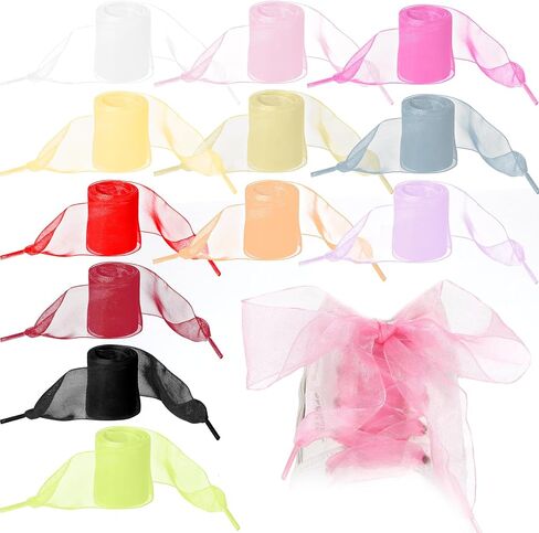 12 Pairs Lace Shoelaces, Chiffon Yarn Ribbon Shoe Laces for DIY Project, 12 Colors Shoe Strings for Sneakers, 120 x 4 cm Fashion Satin Sneaker Laces for Women Ladies Girls in Saudi Arabia