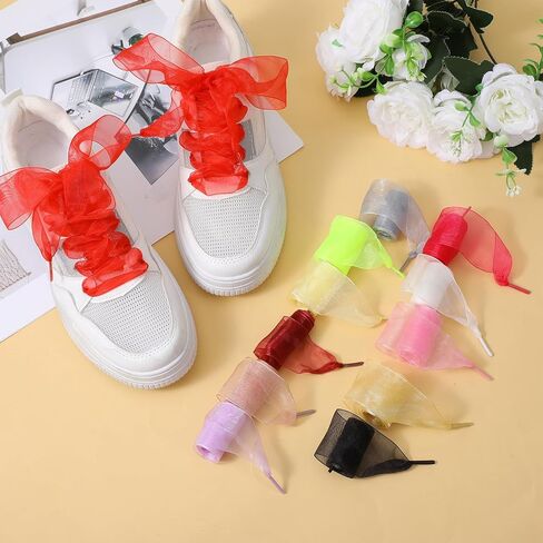 12 Pairs Lace Shoelaces, Chiffon Yarn Ribbon Shoe Laces for DIY Project, 12 Colors Shoe Strings for Sneakers, 120 x 4 cm Fashion Satin Sneaker Laces for Women Ladies Girls in Saudi Arabia