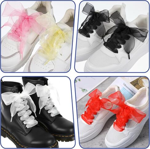 12 Pairs Lace Shoelaces, Chiffon Yarn Ribbon Shoe Laces for DIY Project, 12 Colors Shoe Strings for Sneakers, 120 x 4 cm Fashion Satin Sneaker Laces for Women Ladies Girls in Saudi Arabia