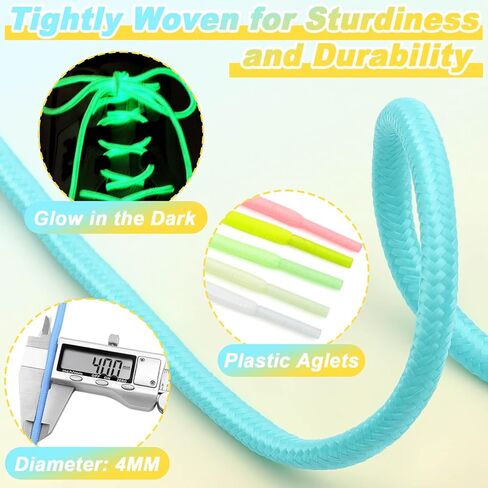 YJRVFINE Luminous Shoe Laces for Sneakers: 2 Pairs Round Glow in the Dark Shoelaces in Saudi Arabia