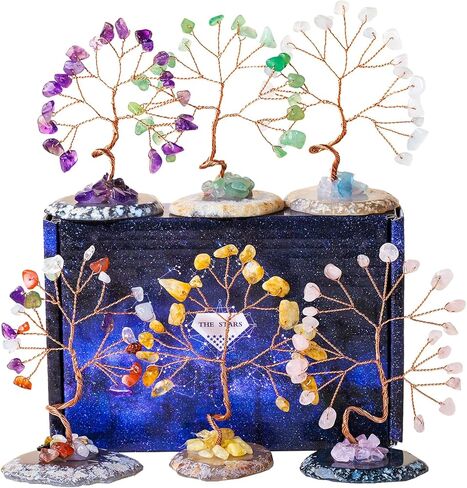 Runyangshi Crystal Tree 12pcs Chakra Tree Set Fengshui Tree Money Tree Gemstones Tree with Glass Base Natural Crystal and Healing Stones Home Office Decor in Saudi Arabia