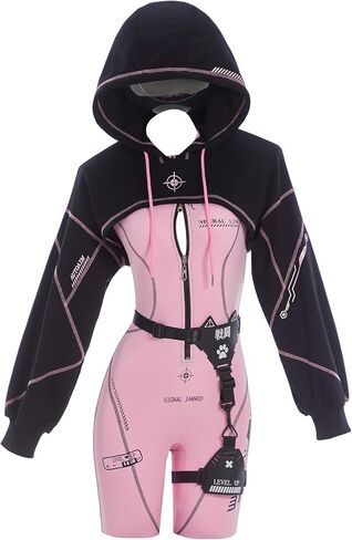Cosplay.fm Women Cyber Suit Long Sleeve Workout Jumpsuit with Crop Top Hoodies in Saudi Arabia
