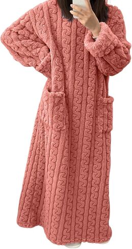 Fleece Nightgown for Women Cozy Plush Long Sleeve Night Gowns Winter Warm Lounge Dress in Saudi Arabia