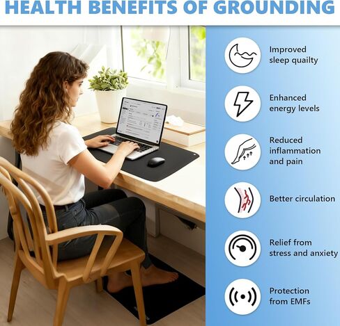 Grounding Mat for Feet, Grounding Mat Improve Sleep, Relieve Pain, Conductive Mat for Magnetic Therapy, Earth Connected Pad for Home, Office and Work 2 Pack(Black 16"x24") in Saudi Arabia
