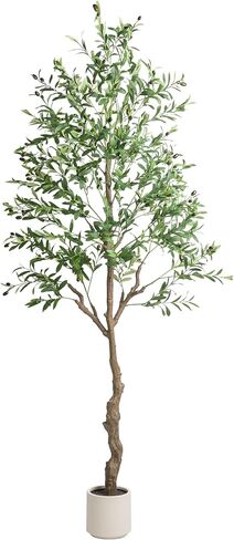 7FT Artificial Olive Tree, Faux Indoor Olive White-Potted Plants, Fake Realistic Decor Tree with Natural Trunk and Lifelike Fruits for Apartment, Living Room, Bedroom, Office(1, 7FT) in Saudi Arabia