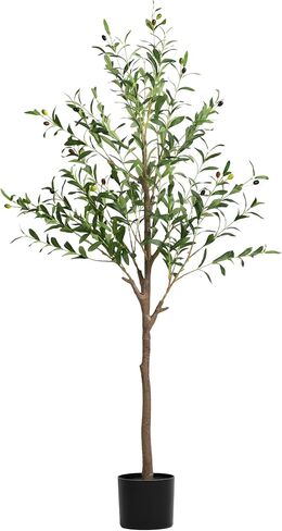 7FT Artificial Olive Tree, Faux Indoor Olive White-Potted Plants, Fake Realistic Decor Tree with Natural Trunk and Lifelike Fruits for Apartment, Living Room, Bedroom, Office(1, 7FT) in Saudi Arabia