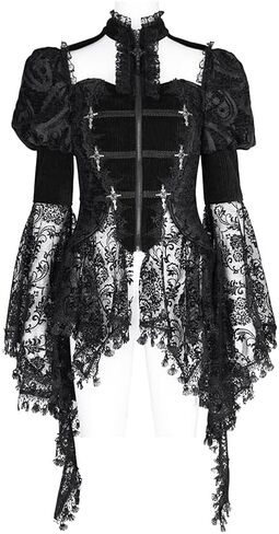 Women's Bell Sleeve Blouse Halter Neck Lace Long Cuff Tailcoat Black Gothic Top Women Victorian T-Shirt in Saudi Arabia
