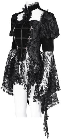 Women's Bell Sleeve Blouse Halter Neck Lace Long Cuff Tailcoat Black Gothic Top Women Victorian T-Shirt in Saudi Arabia