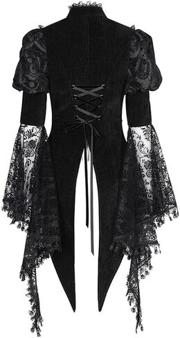 Women's Bell Sleeve Blouse Halter Neck Lace Long Cuff Tailcoat Black Gothic Top Women Victorian T-Shirt in Saudi Arabia