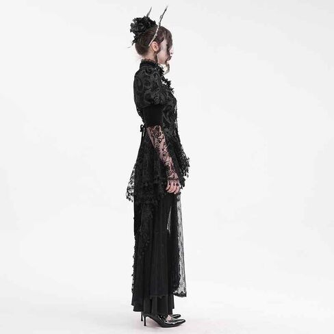 Women's Bell Sleeve Blouse Halter Neck Lace Long Cuff Tailcoat Black Gothic Top Women Victorian T-Shirt in Saudi Arabia