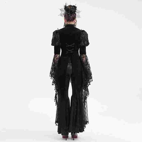 Women's Bell Sleeve Blouse Halter Neck Lace Long Cuff Tailcoat Black Gothic Top Women Victorian T-Shirt in Saudi Arabia