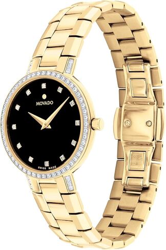 Movado Faceto Women's Watch - Swiss Quartz Movement, Stainless Steel Link Bracelet, Watch with Diamonds - 3 ATM Water Resistance - Luxury Fashion Timepiece for Her - 28mm in Saudi Arabia