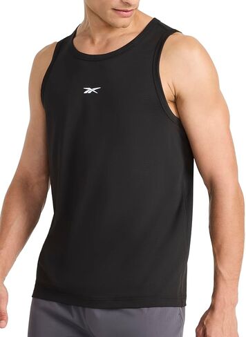 قميص بدون أكمام للرجال من Reebok Triathlon برقبة واسعة، مقاس قياسي، نسيج جيرسي قطني وبوليستر خفيف الوزن in Saudi Arabia