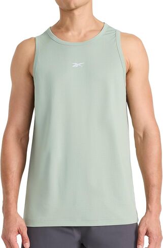 قميص بدون أكمام للرجال من Reebok Triathlon برقبة واسعة، مقاس قياسي، نسيج جيرسي قطني وبوليستر خفيف الوزن in Saudi Arabia