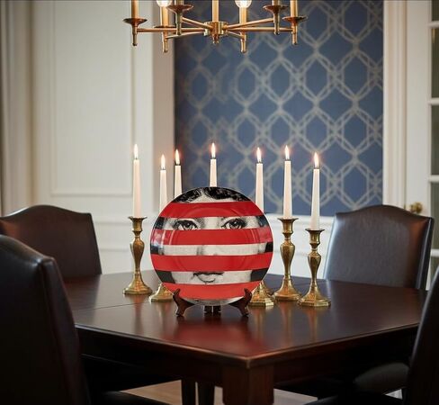 لوحة حائط مزخرفة من السيراميك مقاس 8 بوصات من AlphaDesignLuxe - تصميم وجه فني حديث على الطراز الإيطالي، سطح طاولة أنيق أو لمسة ديكور حائط، جاهزة للهدايا مع خطاف تعليق وحامل خشبي - مخطط أحمر in Kuwait