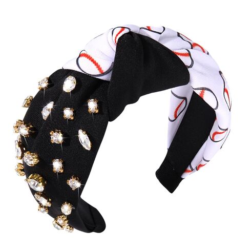 Game Day Headbands Football Baseball Headband for Women Rhinestone Crystal Knotted Headbands Bejeweled Wide Top Knot Headband Sports Hairband Game Day Hair Accessories (Basketball-Black/Red) in Saudi Arabia