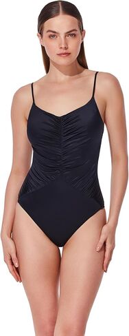 Gottex V Neck Ruched One Piece - Removable Soft Cups, Adjustable Straps, Front & Back Lining, Satin Finish Fabric in Saudi Arabia