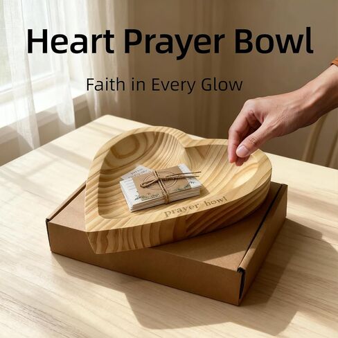 Heart Prayer Bowl with 24 Cards - Christian Heart Shaped Wooden Dough Bowl for Baptism, Handcrafted Religious Gift for Thanksgiving/Christmas/Wedding/Easter, Home Decor Accessory in Saudi Arabia