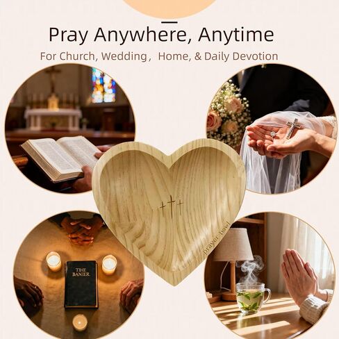 Heart Prayer Bowl with 24 Cards - Christian Heart Shaped Wooden Dough Bowl for Baptism, Handcrafted Religious Gift for Thanksgiving/Christmas/Wedding/Easter, Home Decor Accessory in Saudi Arabia
