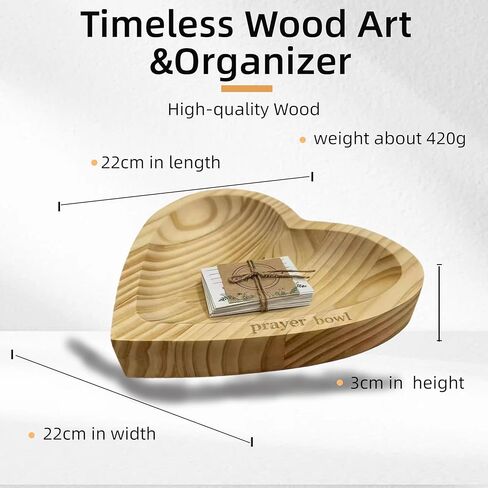 Heart Prayer Bowl with 24 Cards - Christian Heart Shaped Wooden Dough Bowl for Baptism, Handcrafted Religious Gift for Thanksgiving/Christmas/Wedding/Easter, Home Decor Accessory in Saudi Arabia
