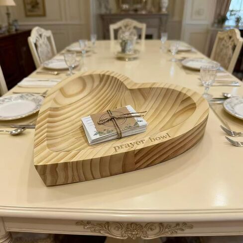 Heart Prayer Bowl with 24 Cards - Christian Heart Shaped Wooden Dough Bowl for Baptism, Handcrafted Religious Gift for Thanksgiving/Christmas/Wedding/Easter, Home Decor Accessory in Saudi Arabia