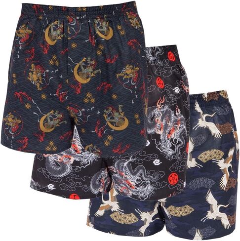 Y's factory Men’s Japanese Pattern Cotton Boxer Shorts, Open Front Fly, Multi-Pack (2, 3, 4 Pack), Assorted Pack, Big Sizes, in Saudi Arabia
