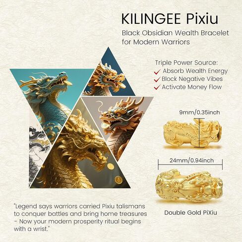 سوار KINLNGEE مزدوج مطلي بالذهب عيار 24 قيراط Pixiu Feng Shui Obsidian، سحر الثروة المحظوظ وحماية التنين للرجال/النساء، أساور خرز الصلاة مانترا، هدية تميمة واقية، هدايا مجوهرات (10 مم) in Saudi Arabia