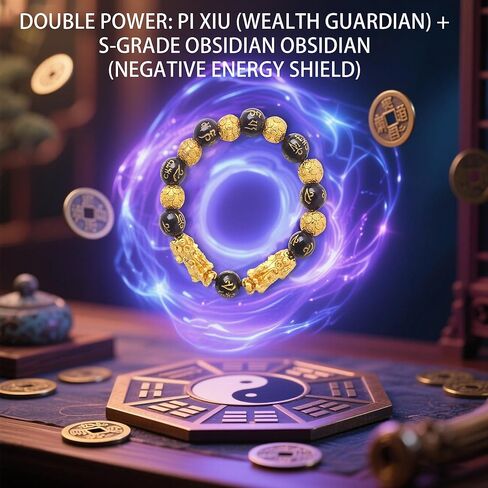 سوار KINLNGEE مزدوج مطلي بالذهب عيار 24 قيراط Pixiu Feng Shui Obsidian، سحر الثروة المحظوظ وحماية التنين للرجال/النساء، أساور خرز الصلاة مانترا، هدية تميمة واقية، هدايا مجوهرات (10 مم) in Saudi Arabia