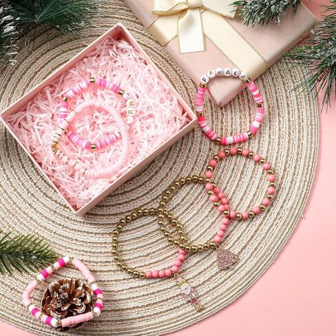 7 Pack Christmas Nutcracker Pink Bracelets Stackable Beaded Stretch Bracelets Jewelry for Girls Women Teens Christmas Birthday Gift in Saudi Arabia