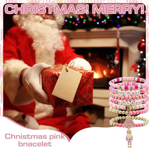 7 Pack Christmas Nutcracker Pink Bracelets Stackable Beaded Stretch Bracelets Jewelry for Girls Women Teens Christmas Birthday Gift in Saudi Arabia
