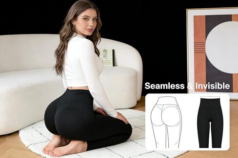 Women's High Waisted Leggings with Pockets - 7/8 Length Tummy Control Workout Pants - Lightweight Sculpting Compression Yoga Tights Running Cycling Athletic Smoothing Shapewear (Black) in Saudi Arabia