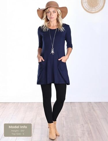 Popana 3 Pack Women’s 3/4 Sleeve Tunic Top – Scoop Neck Long Tunic Shirts to Wear with Leggings with Pockets in Kuwait
