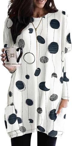 Poetsky Fall Womens Tunic or Tops to Wear with Leggings Long Sleeve Casual Long Shirts Blouses with Pockets in Saudi Arabia