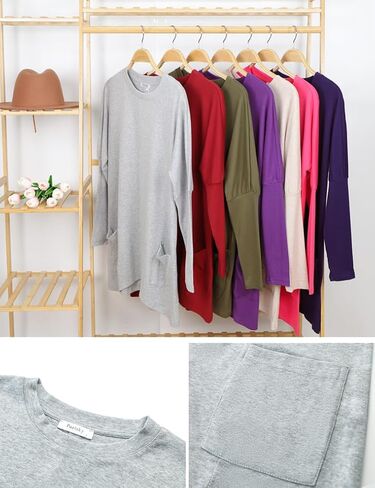 Poetsky Fall Womens Tunic or Tops to Wear with Leggings Long Sleeve Casual Long Shirts Blouses with Pockets in Saudi Arabia