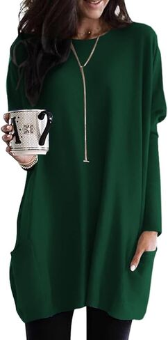 Poetsky Fall Womens Tunic or Tops to Wear with Leggings Long Sleeve Casual Long Shirts Blouses with Pockets in Saudi Arabia