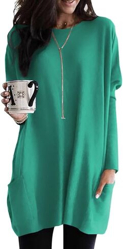 Poetsky Fall Womens Tunic or Tops to Wear with Leggings Long Sleeve Casual Long Shirts Blouses with Pockets in Saudi Arabia