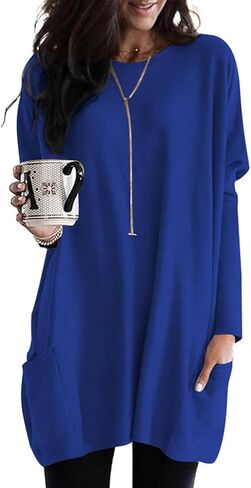 Poetsky Fall Womens Tunic or Tops to Wear with Leggings Long Sleeve Casual Long Shirts Blouses with Pockets in Saudi Arabia