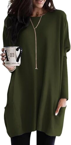 Poetsky Fall Womens Tunic or Tops to Wear with Leggings Long Sleeve Casual Long Shirts Blouses with Pockets in Saudi Arabia