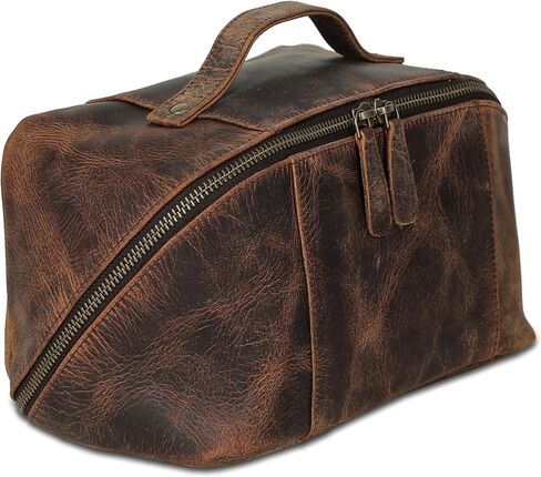 KomalC Luxury Leather Men’s Toiletry Travel Bag – Handmade Shaving Kit with Waterproof Interior, Spacious Storage & Carry Handle – leather travel Kit Bag for Men & Women in Saudi Arabia