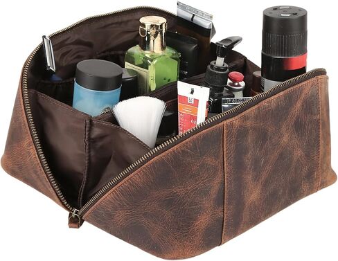 KomalC Luxury Leather Men’s Toiletry Travel Bag – Handmade Shaving Kit with Waterproof Interior, Spacious Storage & Carry Handle – leather travel Kit Bag for Men & Women in Saudi Arabia